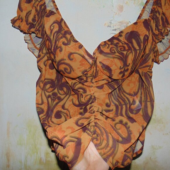 Pretty Little Things Corset Top Fleur De Lis 16 Coquette Boho Zip Back Cropped - Picture 3 of 6